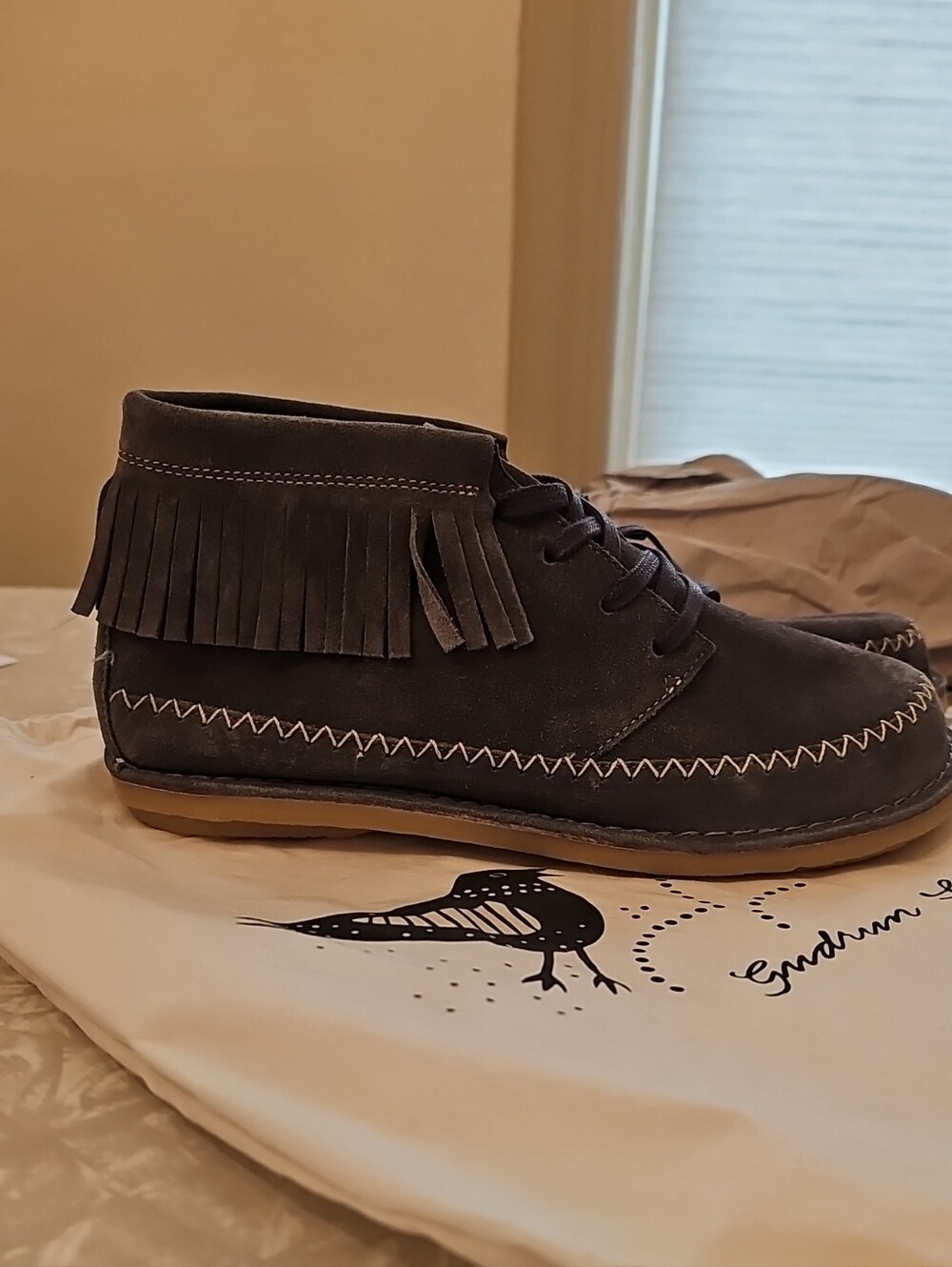Women's Fringe Ankle Boots Gray Suede Leather